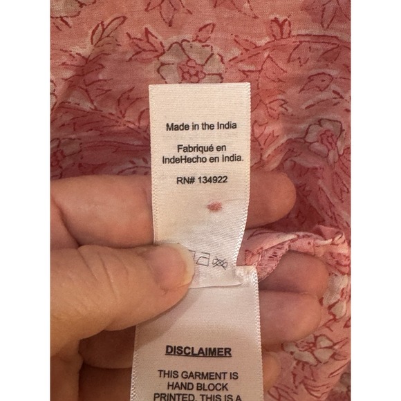 Emerson Fry India‎ Collection Pink Floral Block Print Bardot Peasant Top Large - Picture 10 of 12